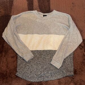 Striped Colorblock Long Sleeve Top - Light Grey, White, Dark Grey